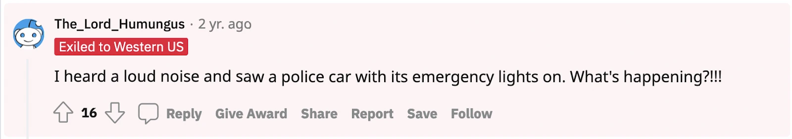 a reddit post reporting noises and emergency lights